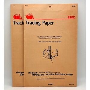 Vintage Dritz Sewing Tracing Paper 12 Sheets/4-White 2-Blue Red Yellow Orange